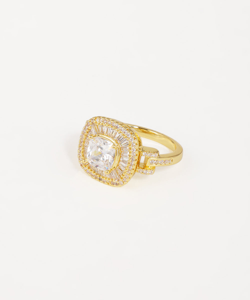 Cushion Baguette Halo Statement Ring | Stylika
