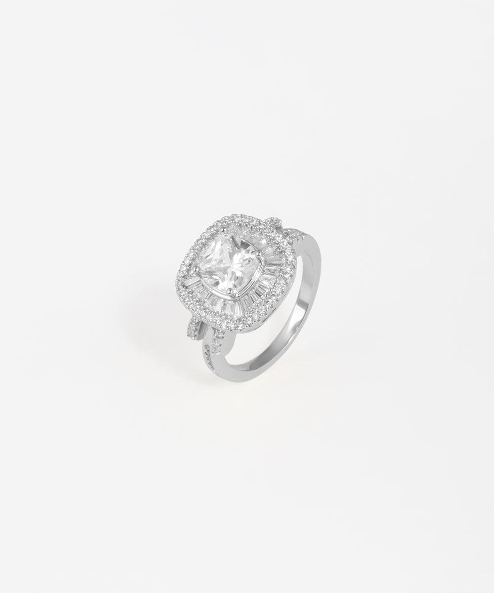 Cushion Baguette Halo Statement Ring | Stylika