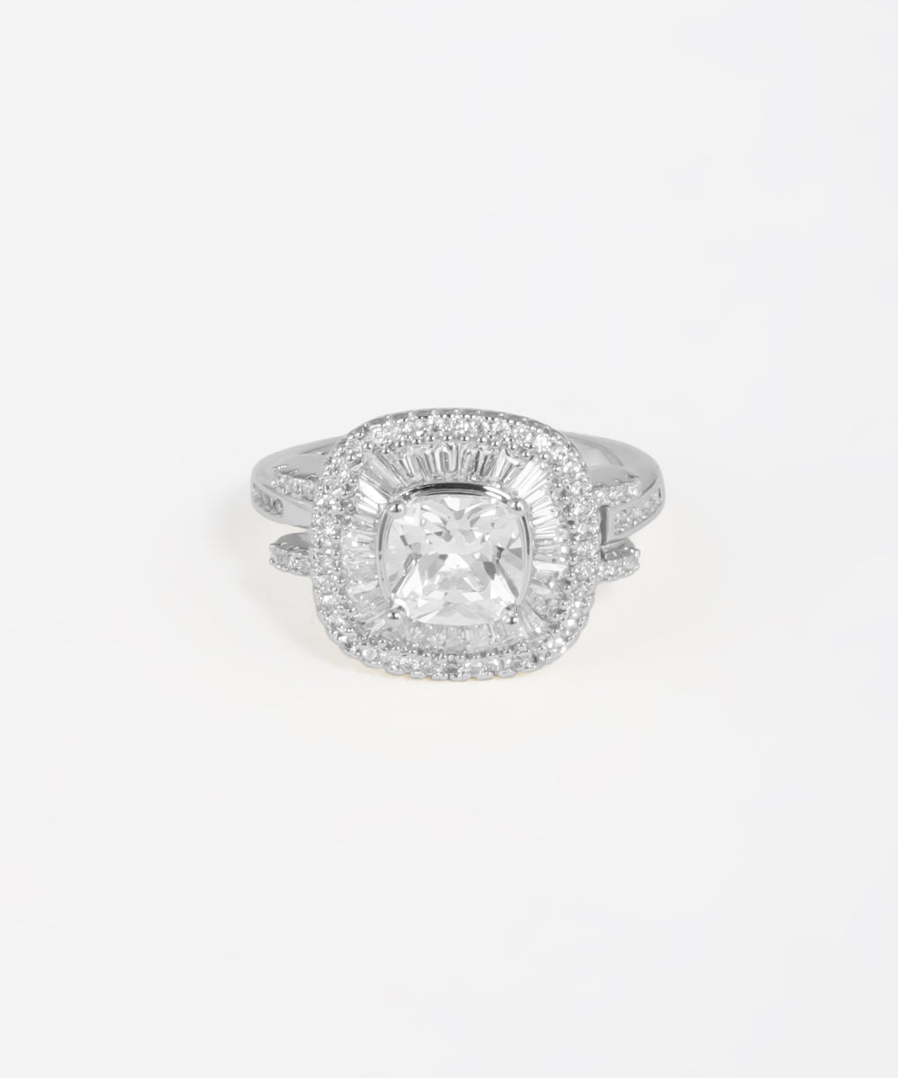 Cushion Baguette Halo Statement Ring | Stylika