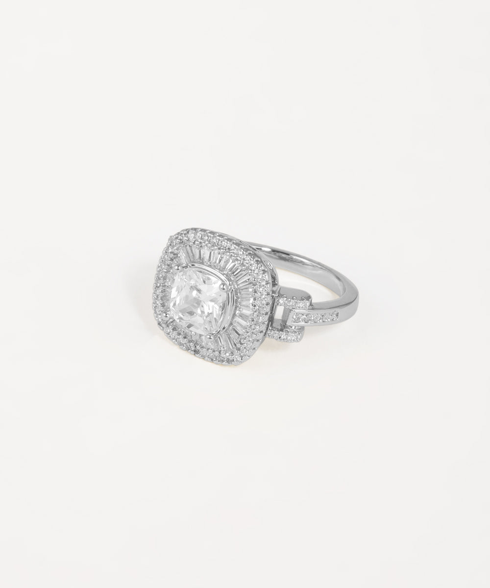 Cushion Baguette Halo Statement Ring | Stylika