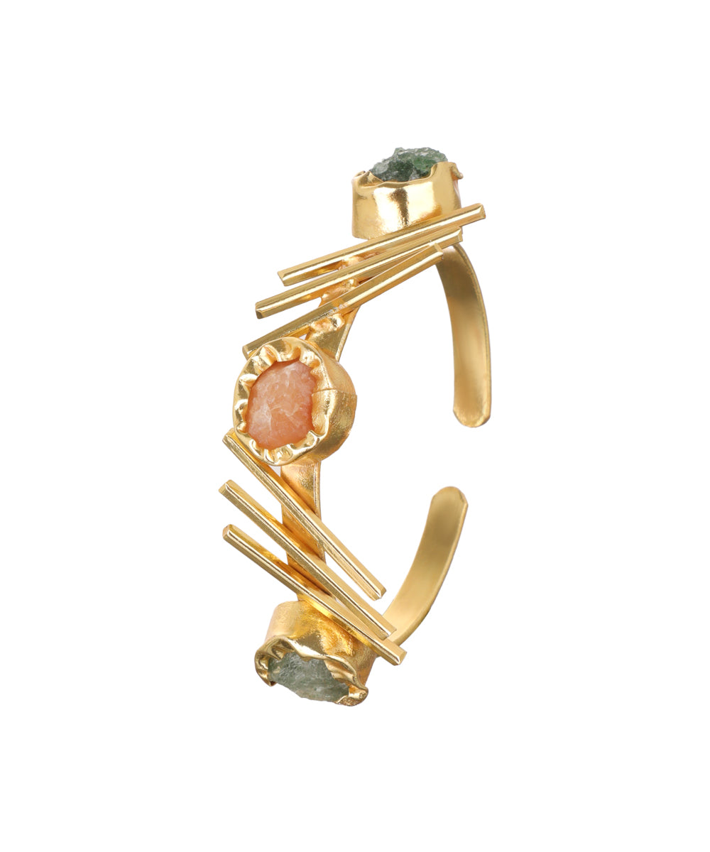 Linear Bar Uncut Rough Stone Open Cuff Bracelet | Stylika