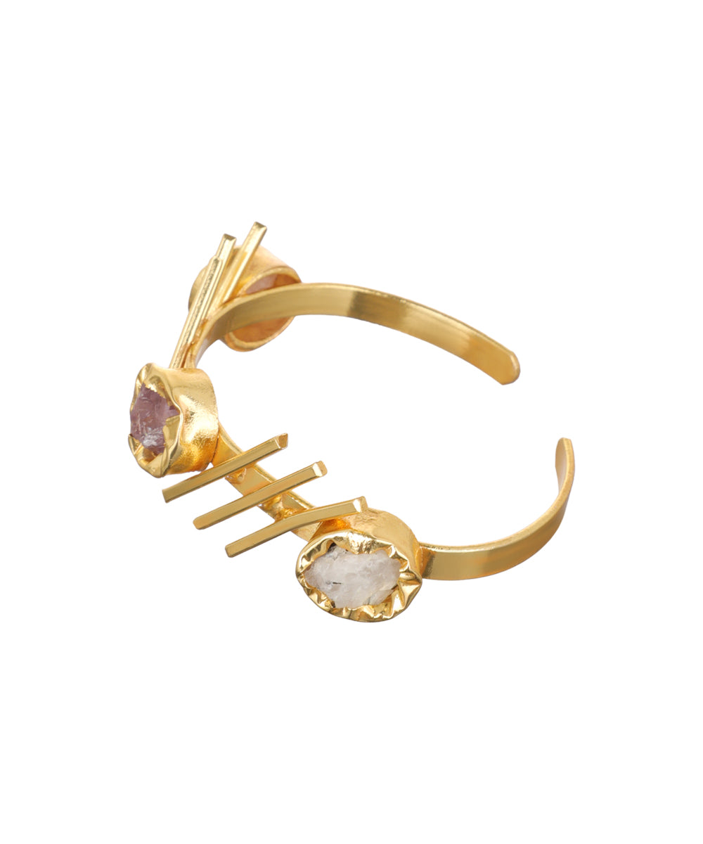 Linear Bar Uncut Rough Stone Open Cuff Bracelet | Stylika