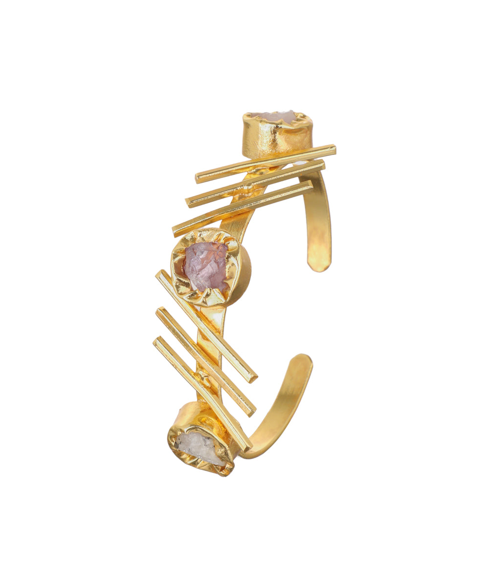 Linear Bar Uncut Rough Stone Open Cuff Bracelet | Stylika