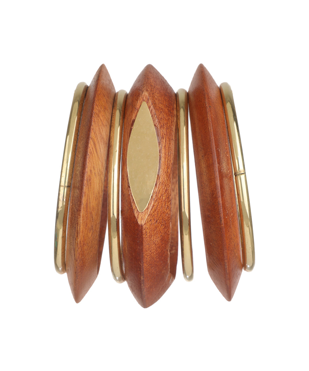 Angular Wooden Kada with Contrast Metal Trim | Stylika