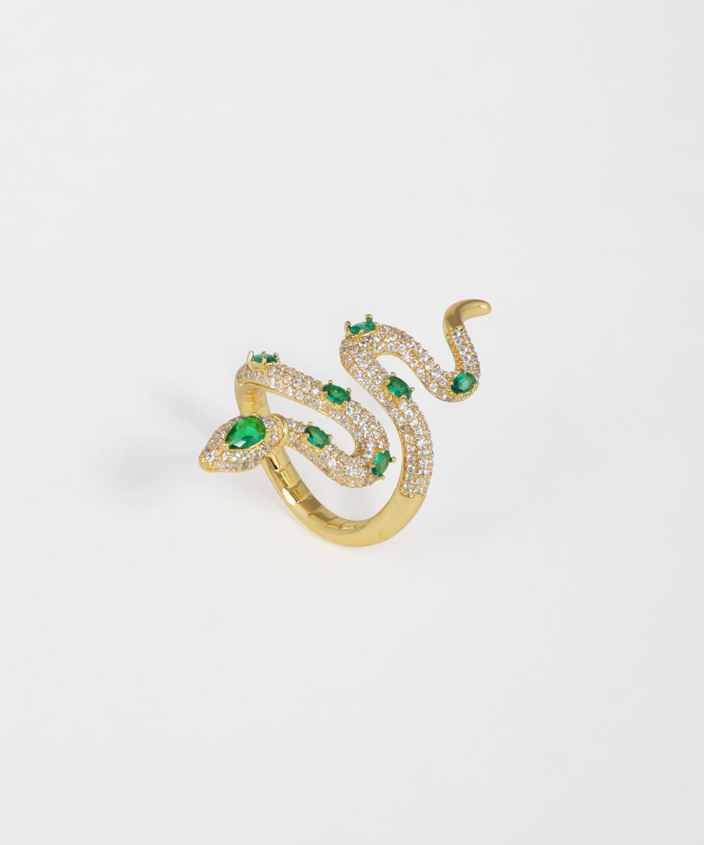 Sparkling serpent ring with crystal embellishments and gold-tone finis