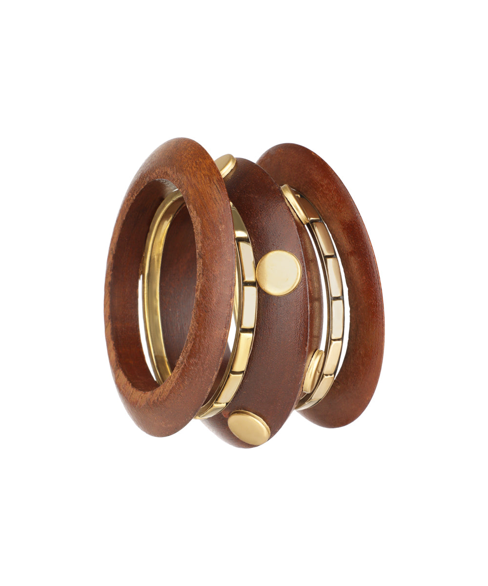 Bold Geometric Wooden Kada Stacked Bangles | Stylika