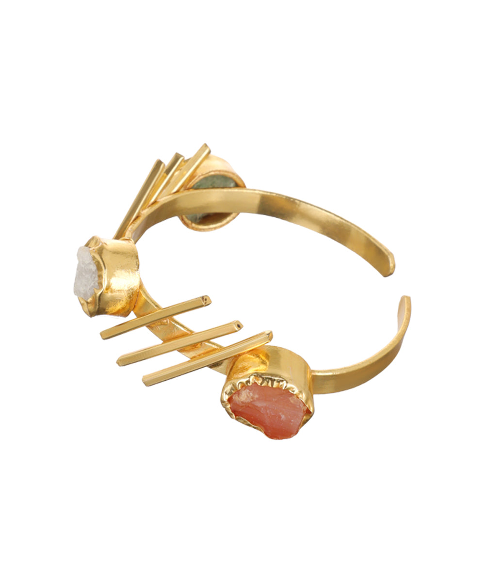 Linear Bar Uncut Rough Stone Open Cuff Bracelet | Stylika