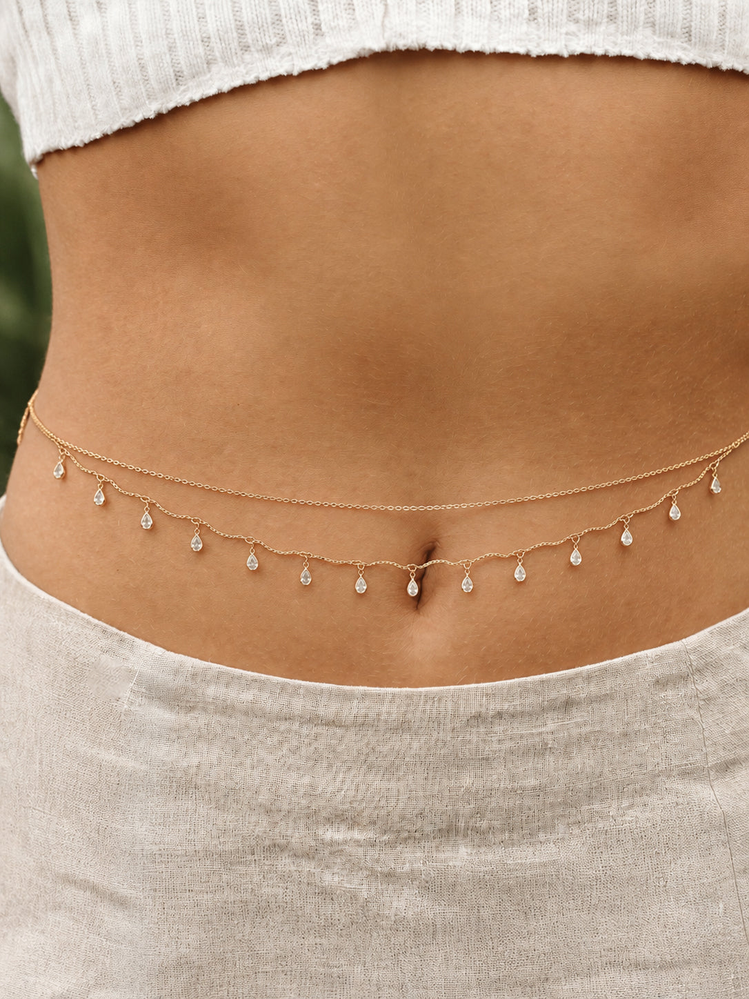 Two-Tiered Dainty Drop Accent Waist Chain | Stylika