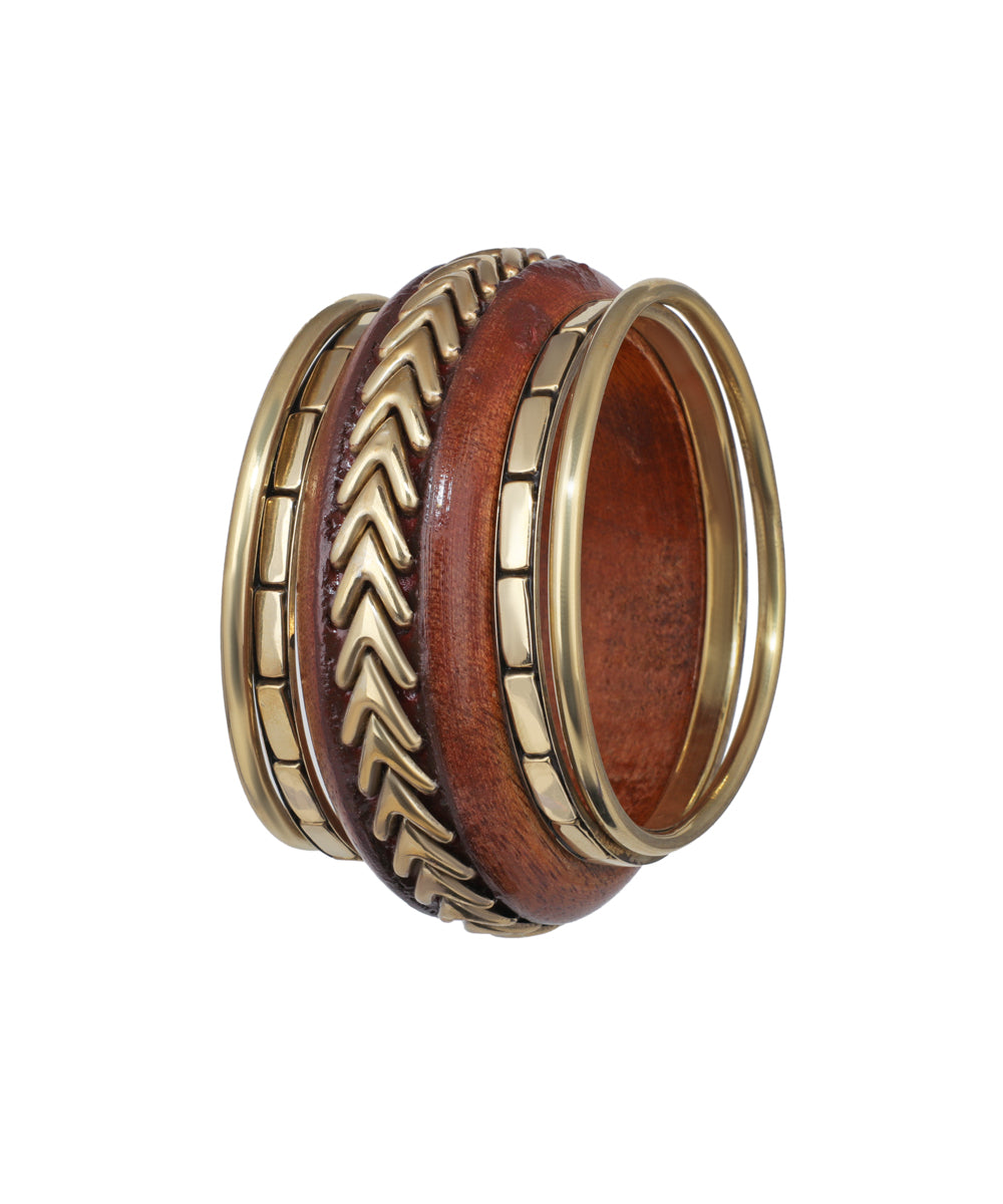 Statement Multi-Band Wooden Kada with Stacked Bangles | Stylika