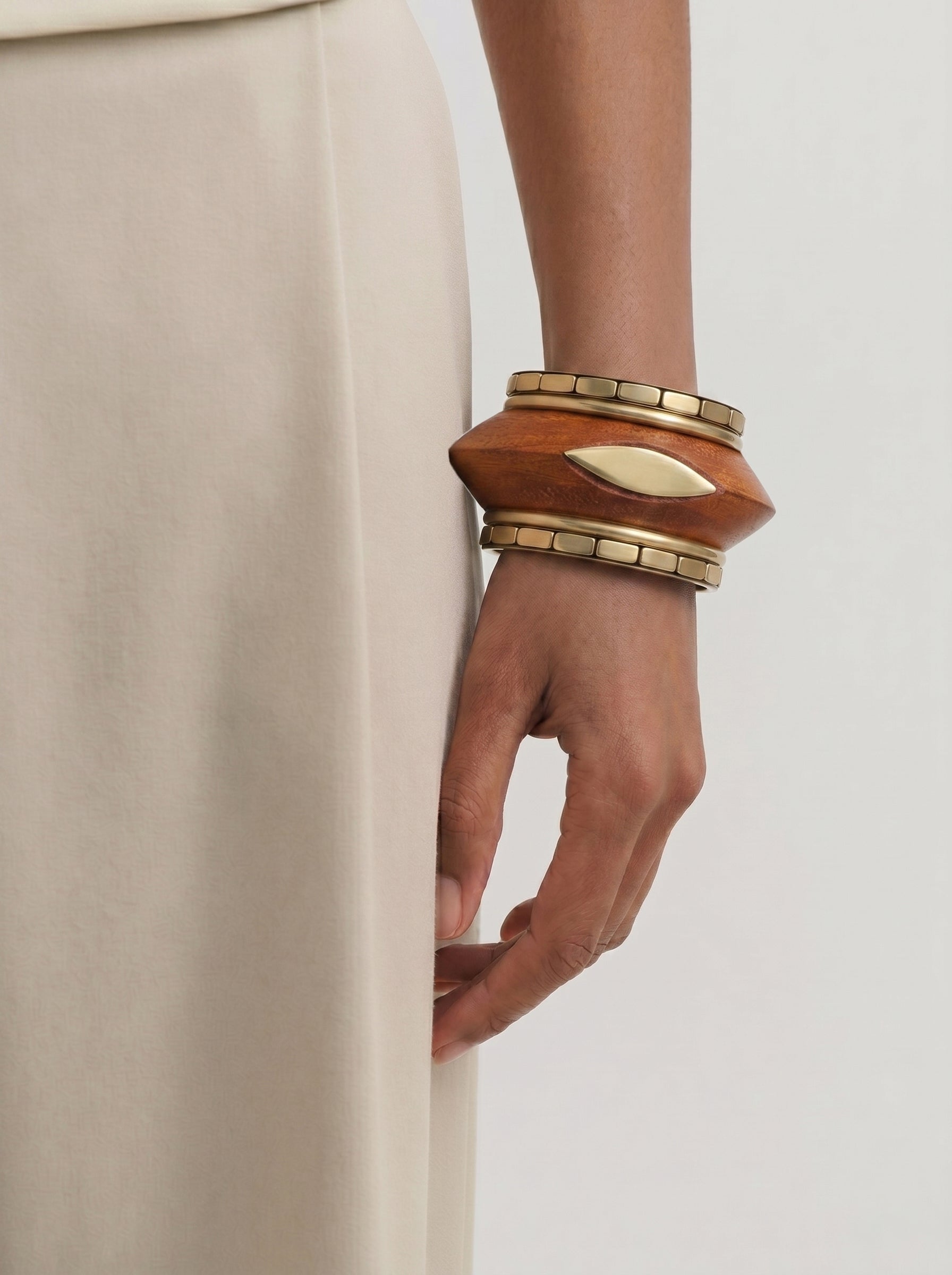 Bold Sculpted Wooden Kada with Stacked Bangles | Stylika