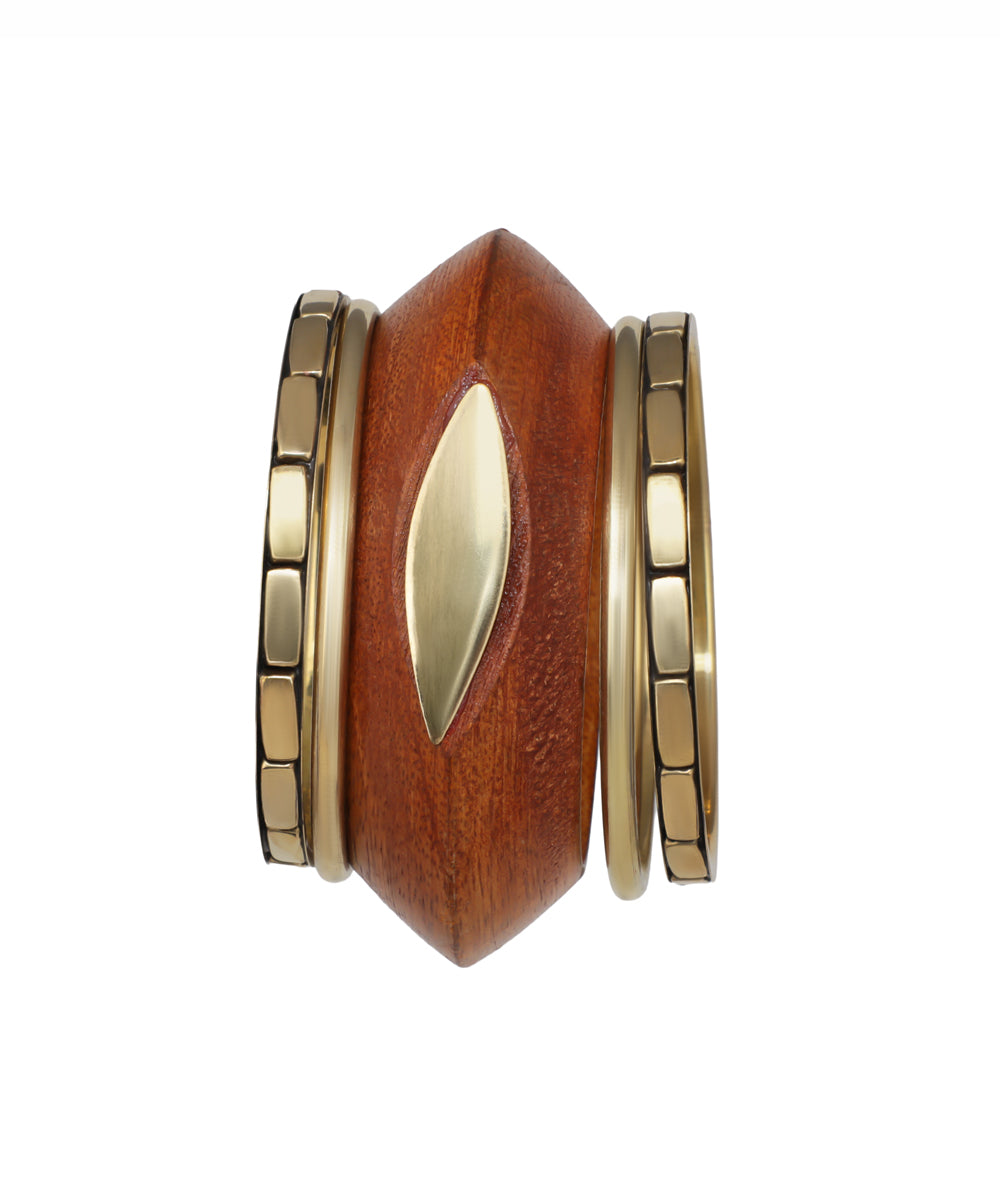 Bold Sculpted Wooden Kada with Stacked Bangles | Stylika