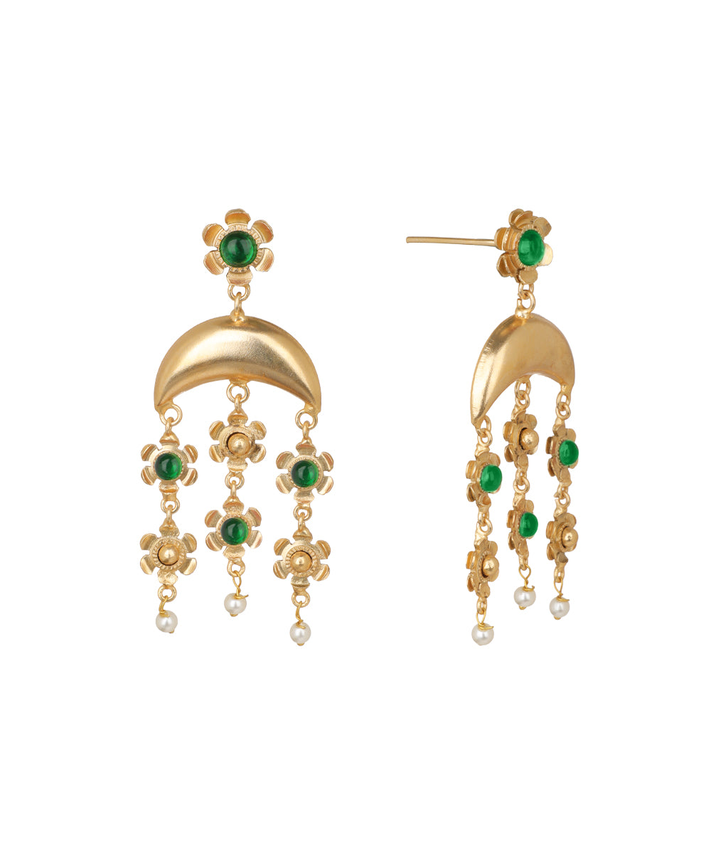 Crescent Moon Floral Dangle Earrings | Stylika
