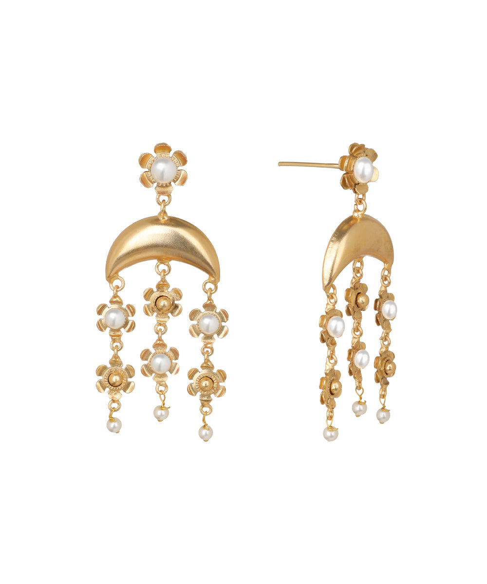 Crescent Moon Floral Dangle Earrings | Stylika