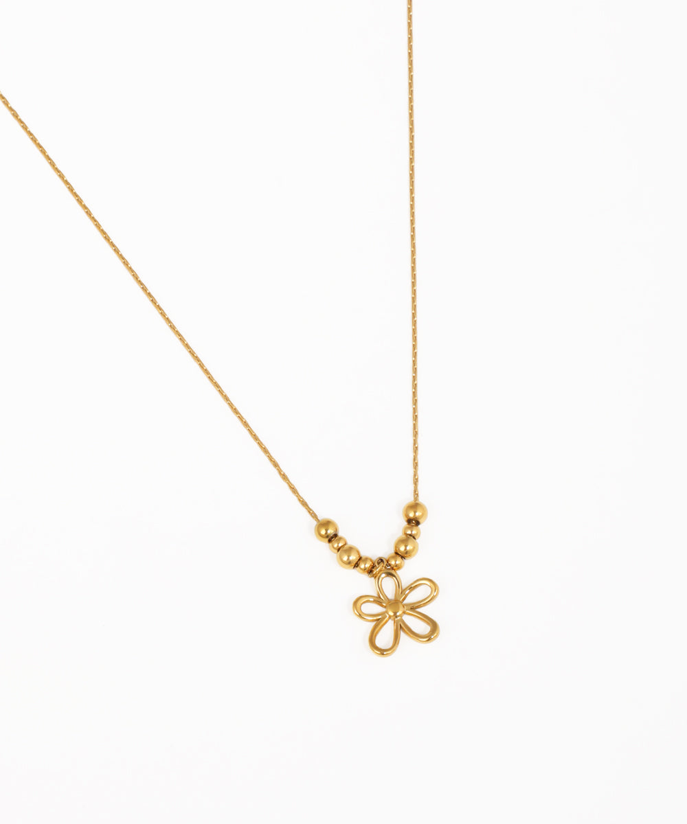 Sweet floral charm pendant necklace with colorful beads and gold-tone chain