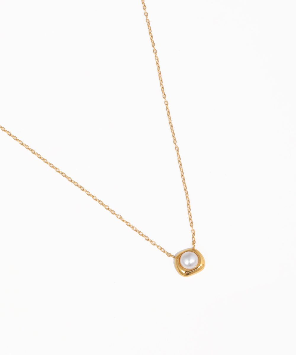 Elegant dainty chain necklace with smooth orb pendant in gold finish