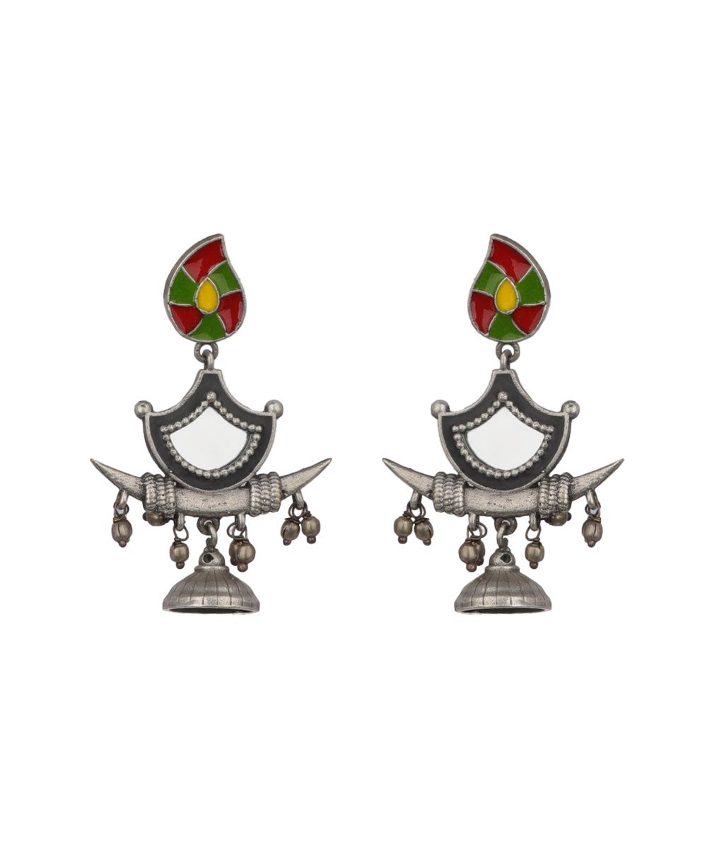 Enamel Motif Mirror Work Drop Earrings | Stylika