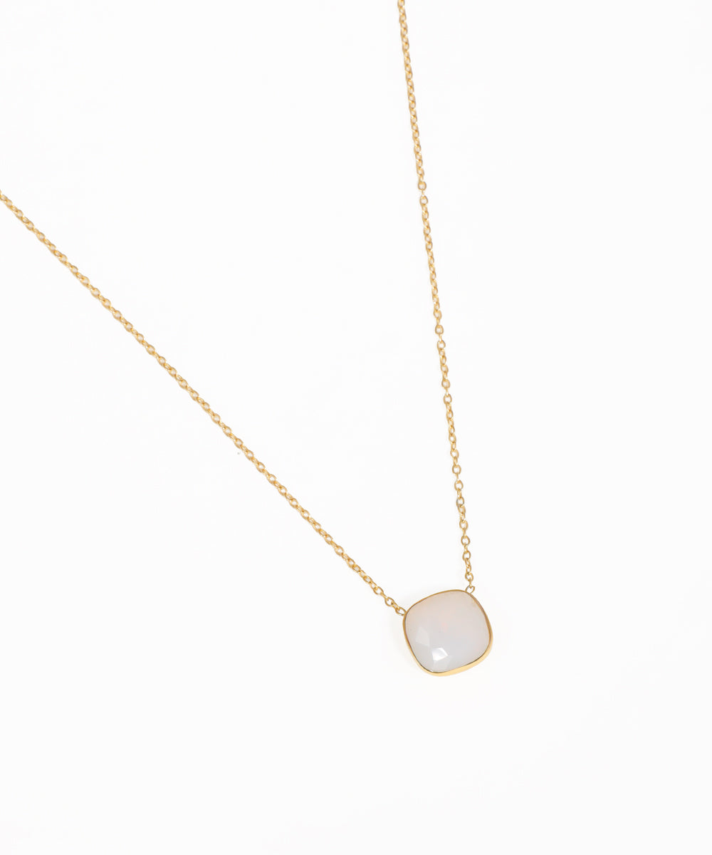 Minimal gold necklace with turquoise square pendant and delicate chain