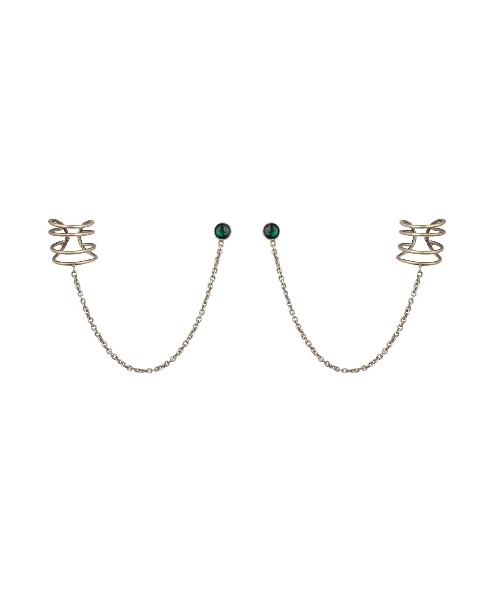 Chain Connected Ear Cuff and Stud Earrings Set | Stylika