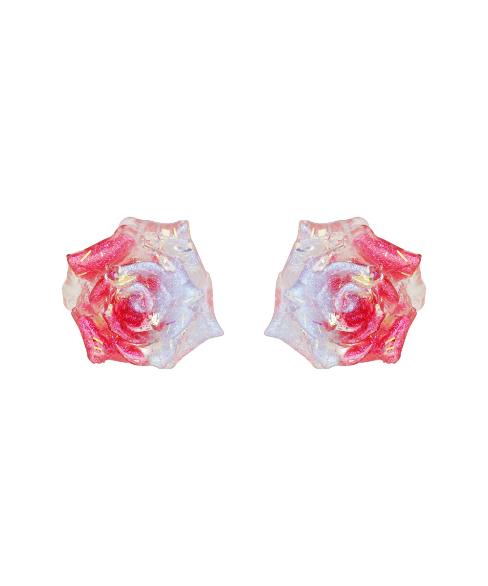 Iridescent Fuchsia Rose Stud Earrings | Stylika