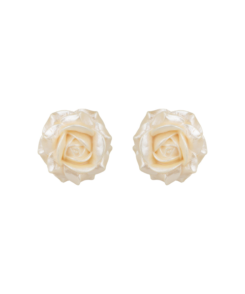 Pearl Ivory Rose Stud Earrings | Stylika