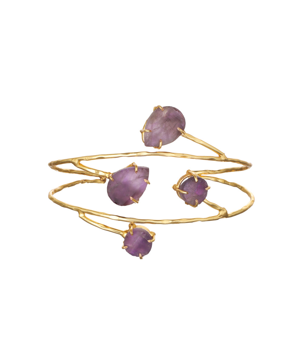 Organic Multi Stone Wrap Open Cuff Bracelet | Stylika
