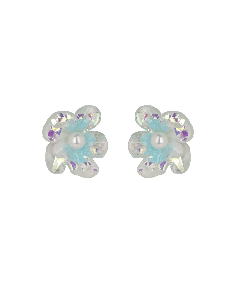 Iridescent Aqua Pearl Flower Stud Earrings | Stylika