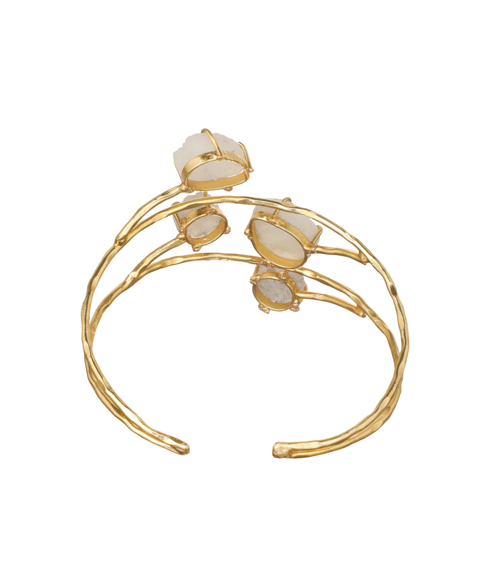 Organic Multi Stone Wrap Open Cuff Bracelet | Stylika