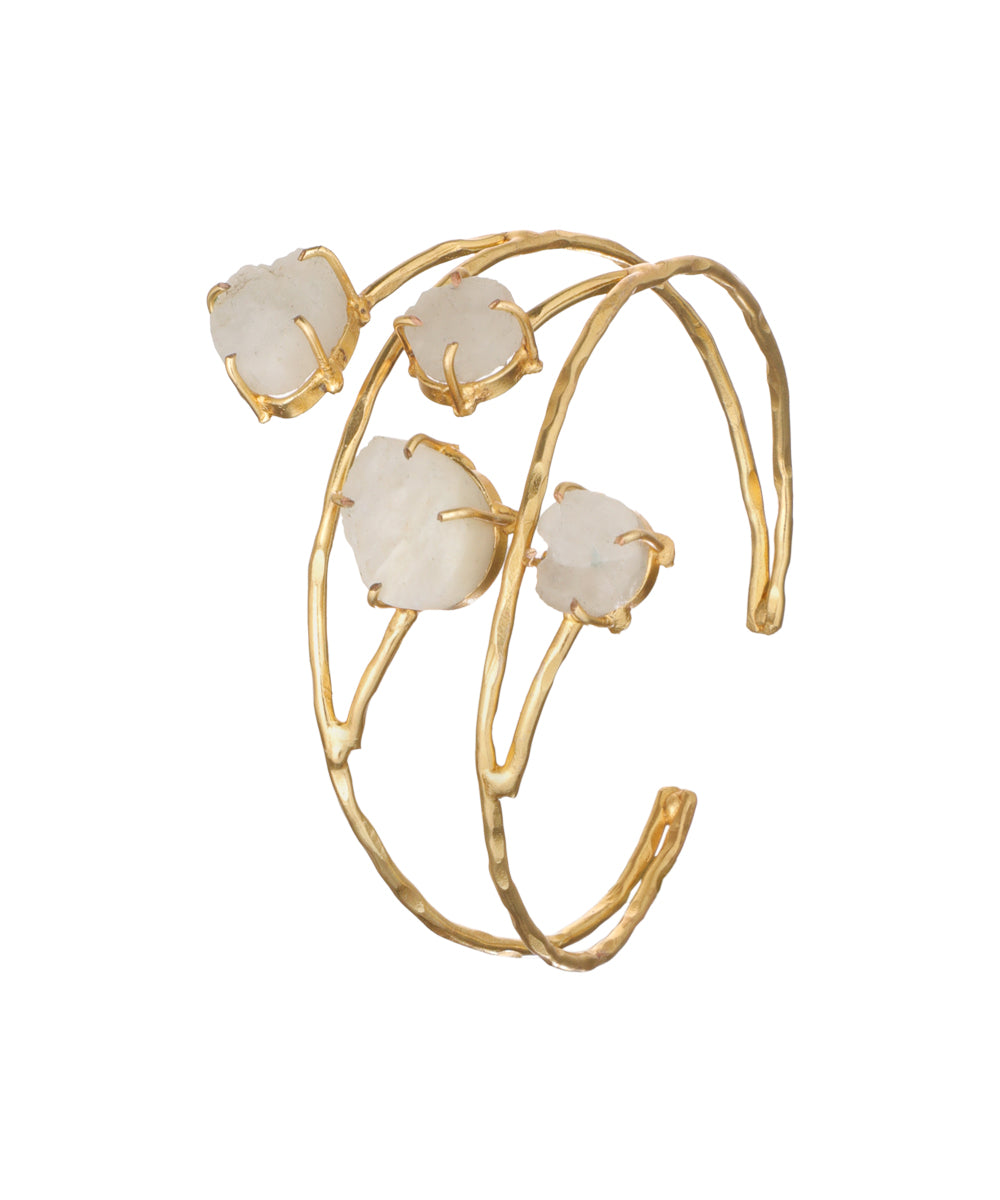 Organic Multi Stone Wrap Open Cuff Bracelet | Stylika