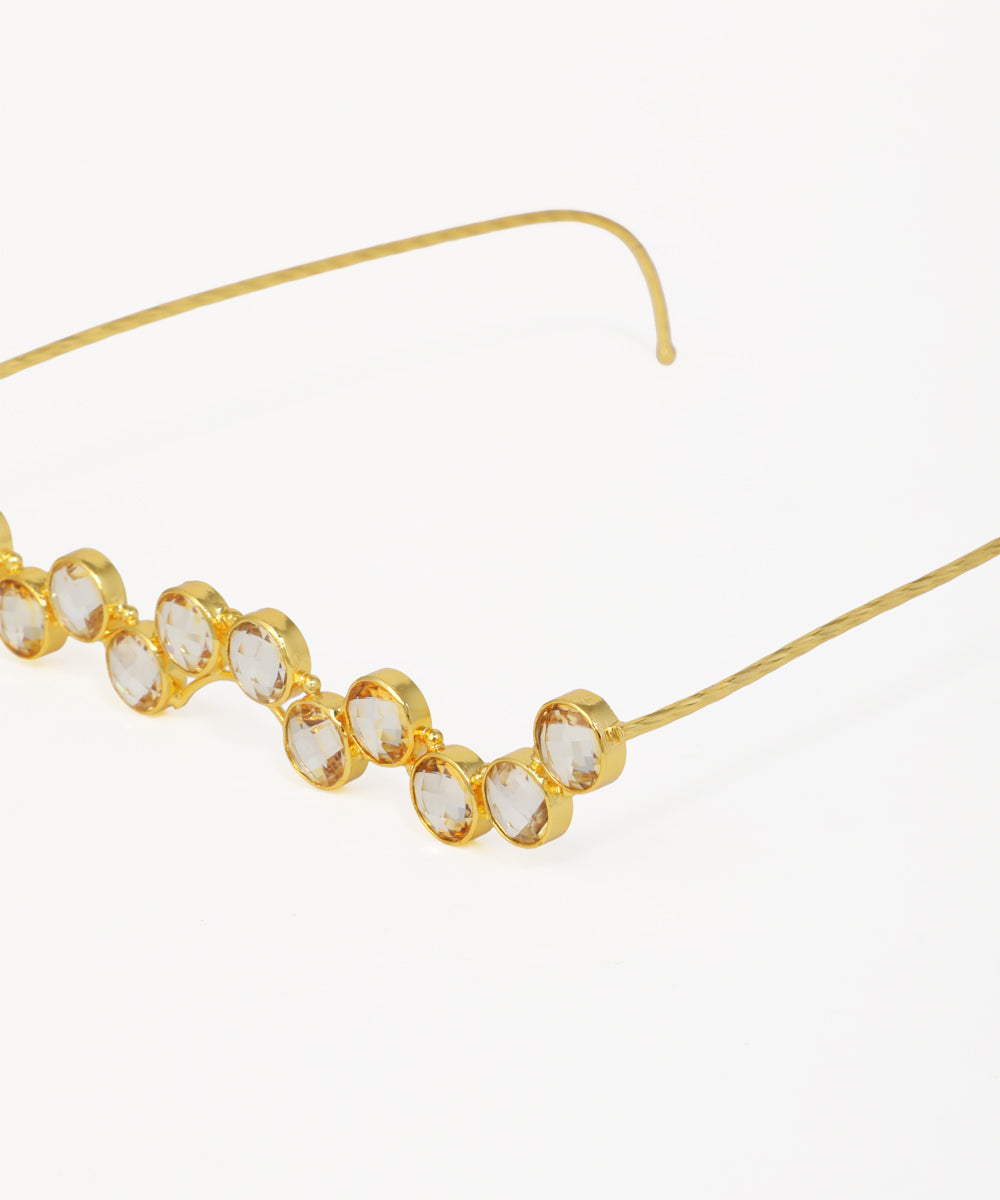 Gold facelet with wavy design and faceted round crystal embellishments