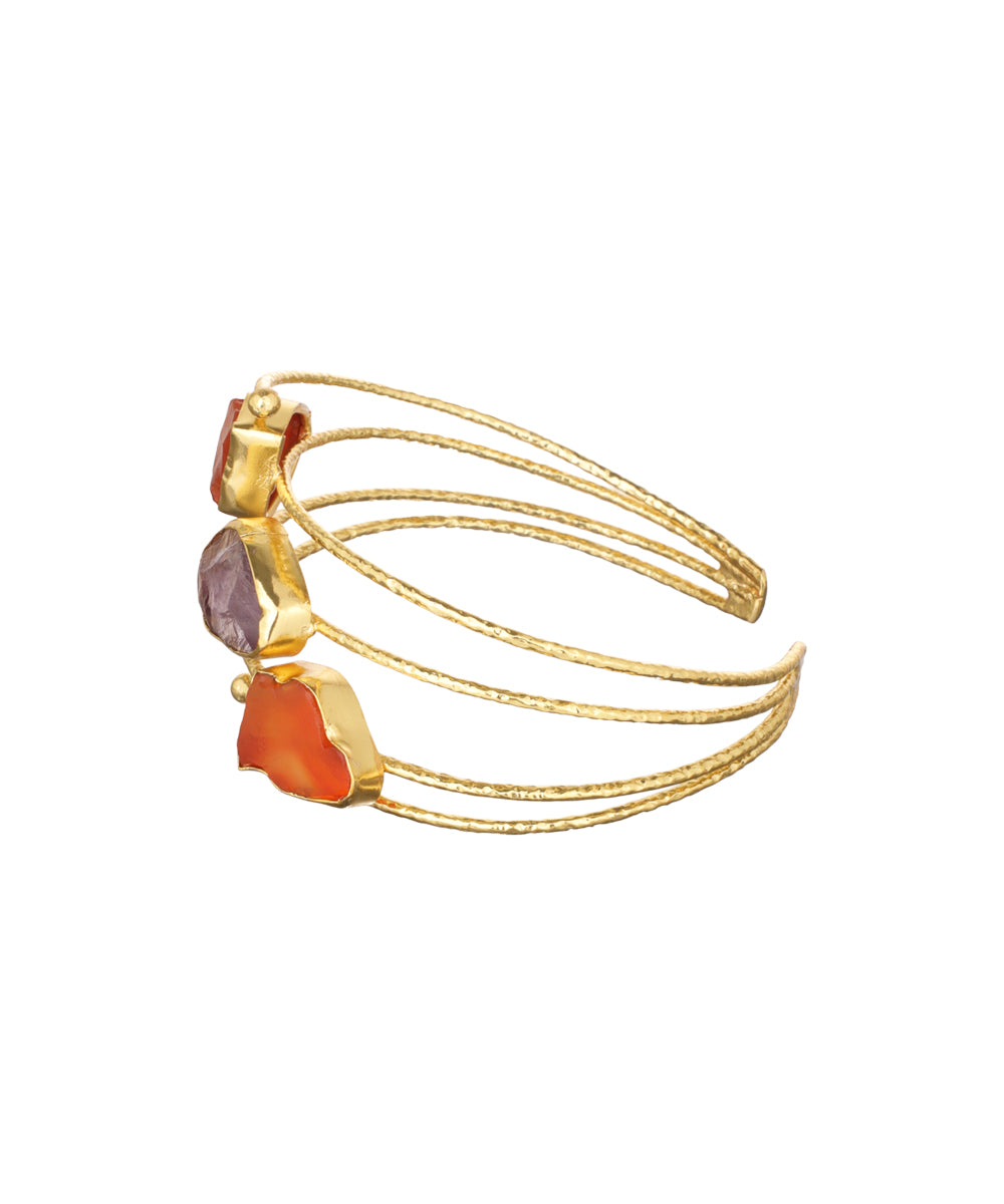 Layered Uncut Rough Stone Open Cuff Bracelet | Stylika