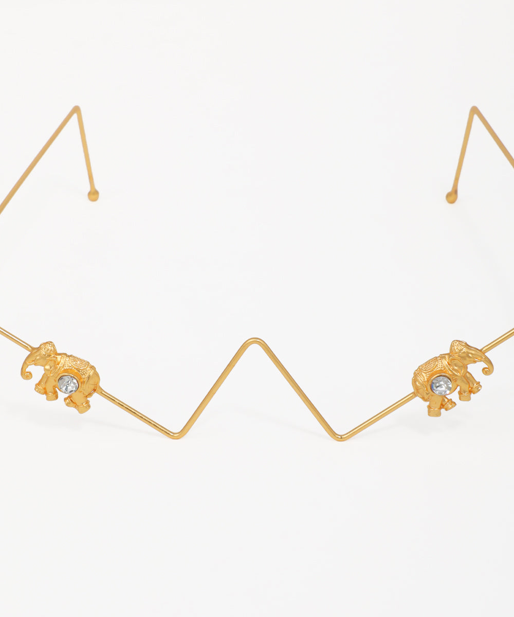Minimalist gold geometric earrings adorned with small elephant pendants
