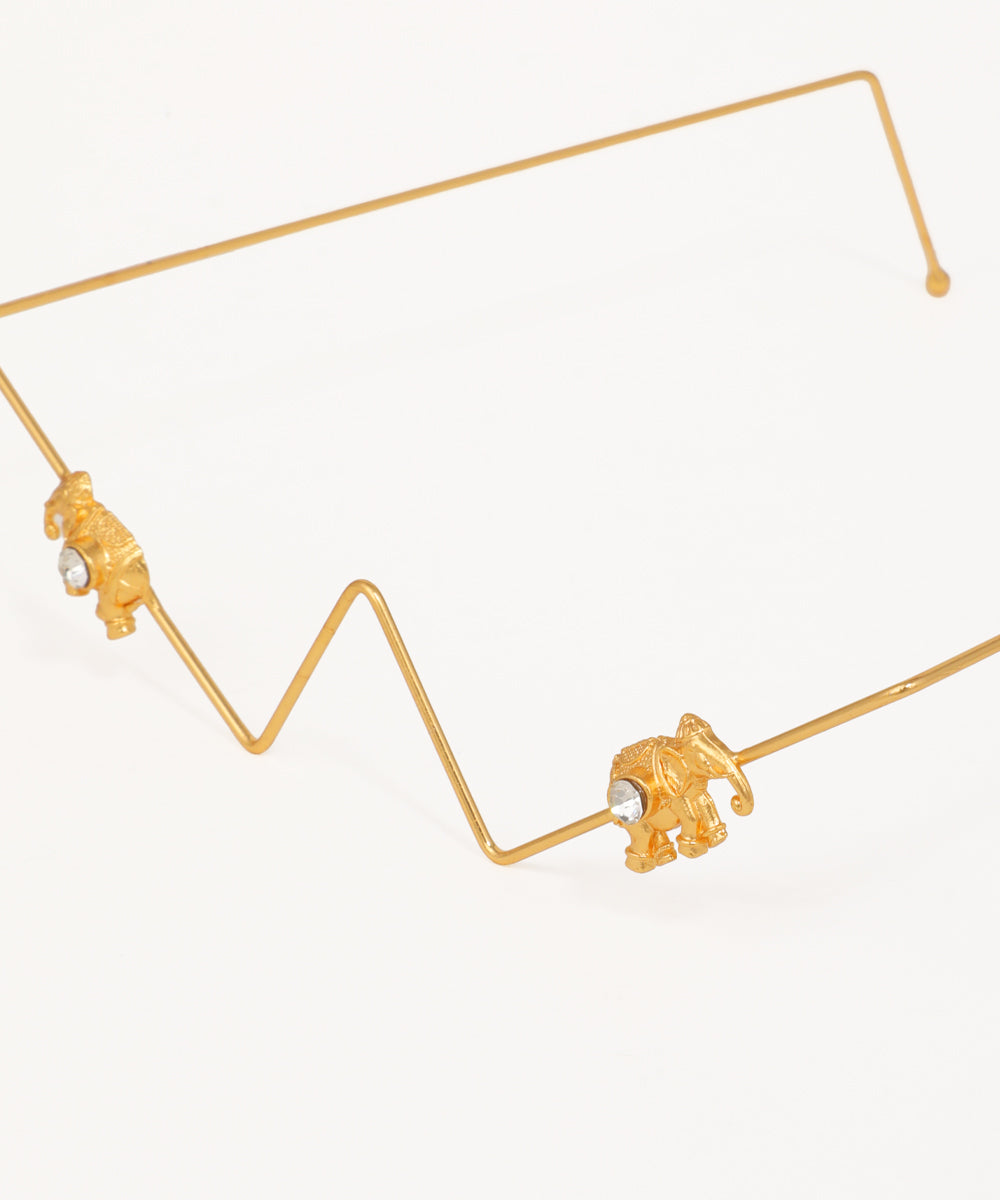 Contemporary zigzag wire earrings in gold with elephant accents