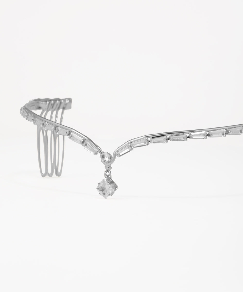 Wedding tiara with clear baguette crystal accents and minimalist design