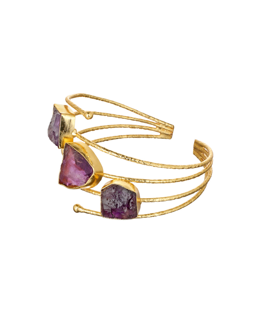 Layered Uncut Rough Stone Open Cuff Bracelet | Stylika