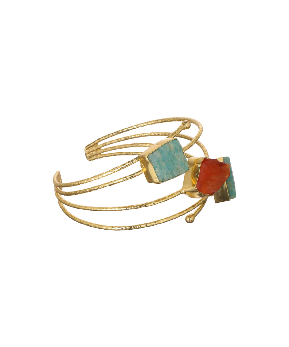 Layered Uncut Rough Stone Open Cuff Bracelet | Stylika