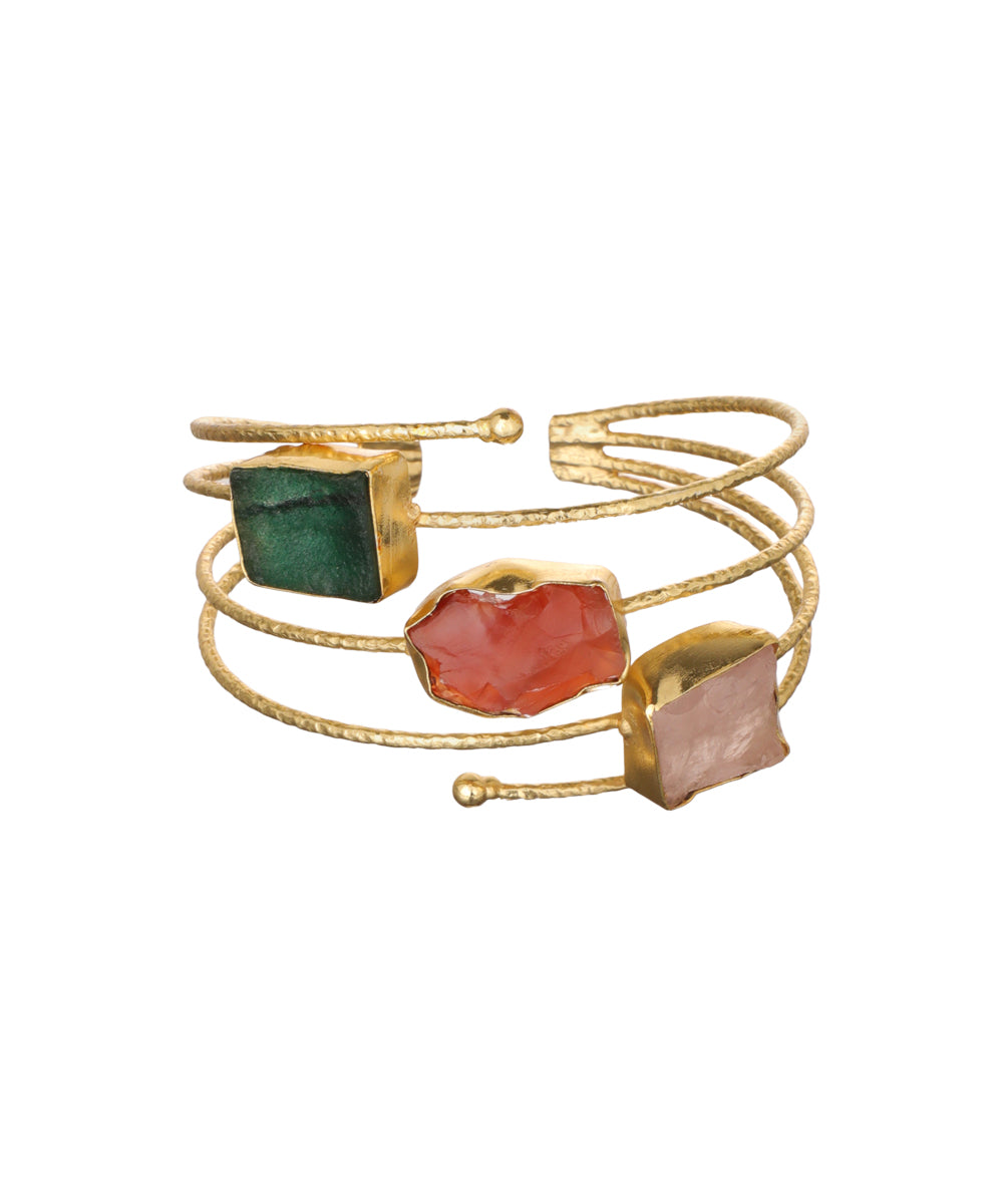Layered Uncut Rough Stone Open Cuff Bracelet | Stylika