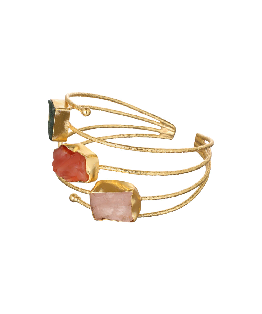 Layered Uncut Rough Stone Open Cuff Bracelet | Stylika