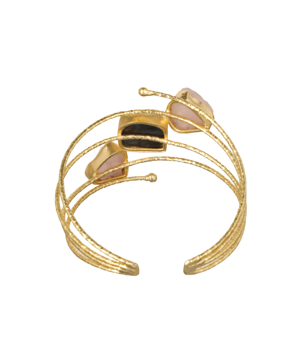 Layered Uncut Rough Stone Open Cuff Bracelet | Stylika