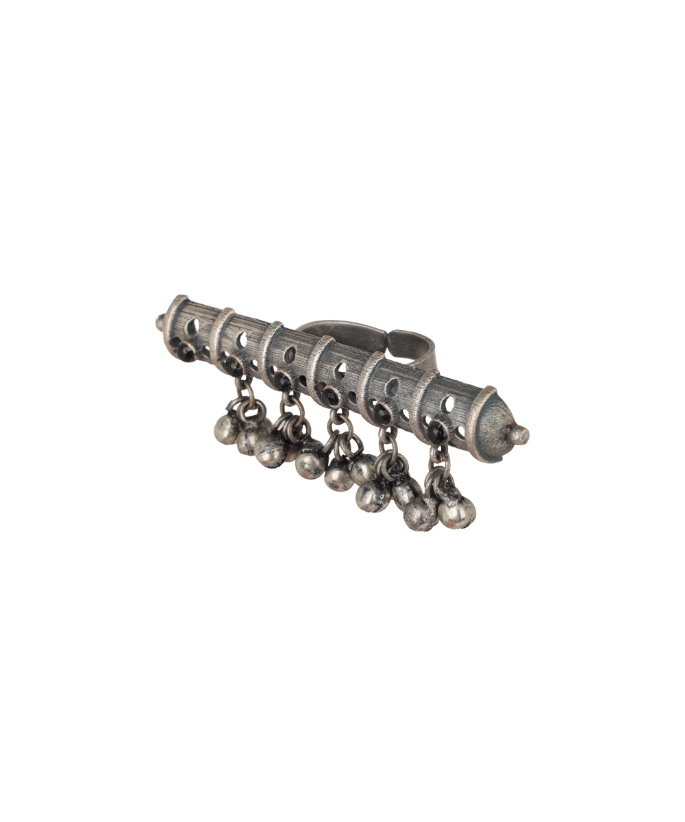 Cylindrical Motif Dangler Oxidised Ring | Stylika