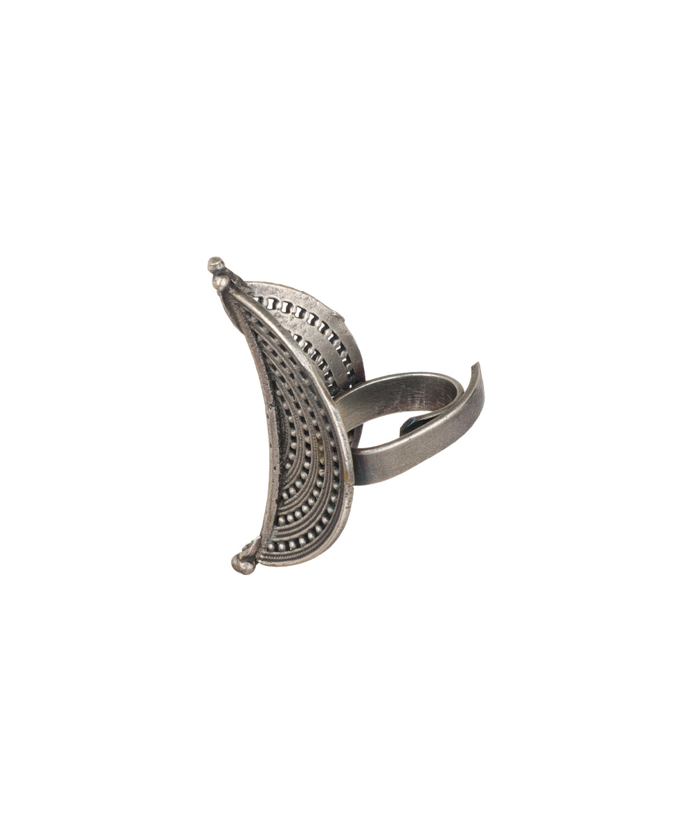 Oval Leaf Pattern Oxidised Ring | Stylika