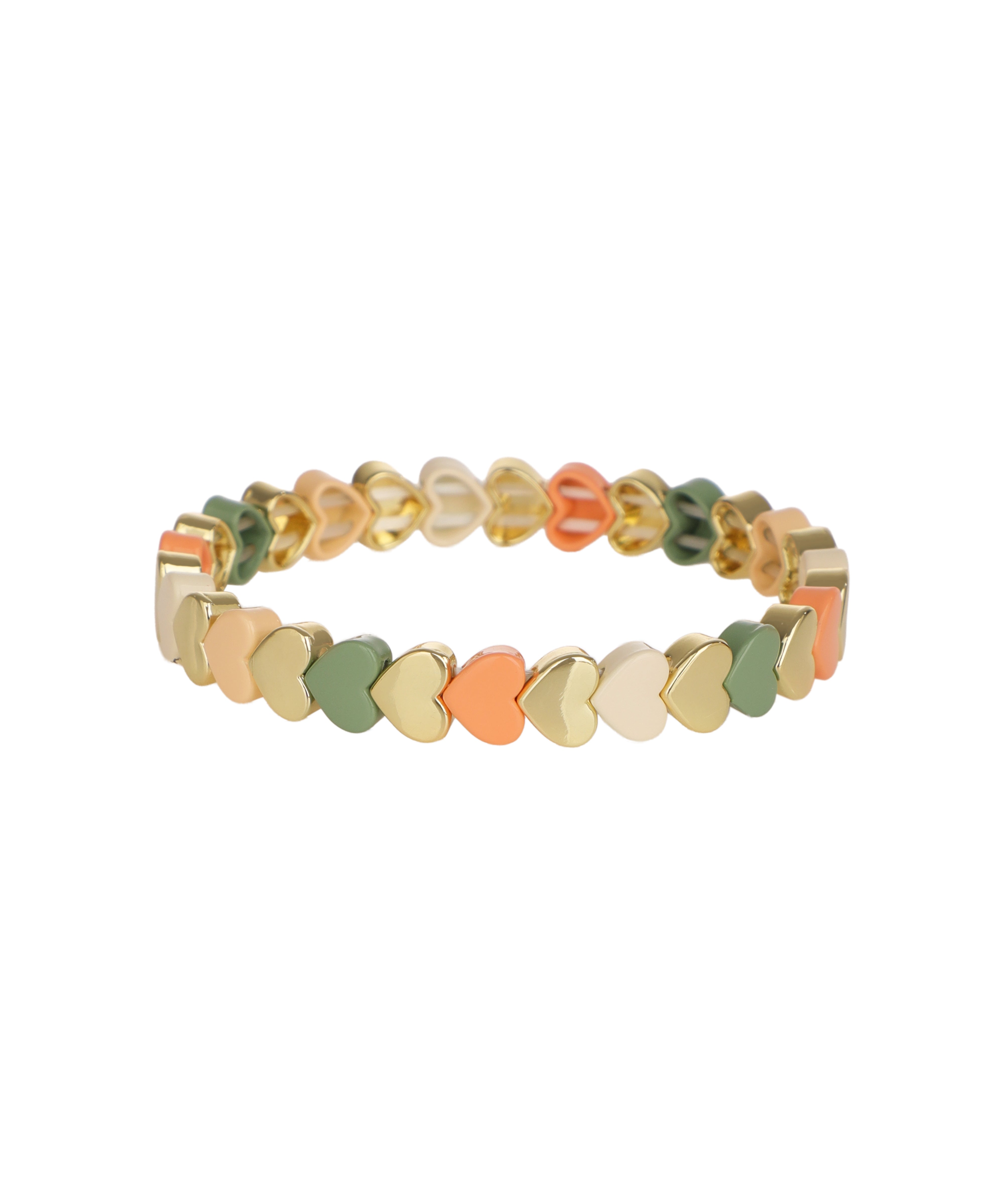 Gold-tone bracelet with pastel heart beads