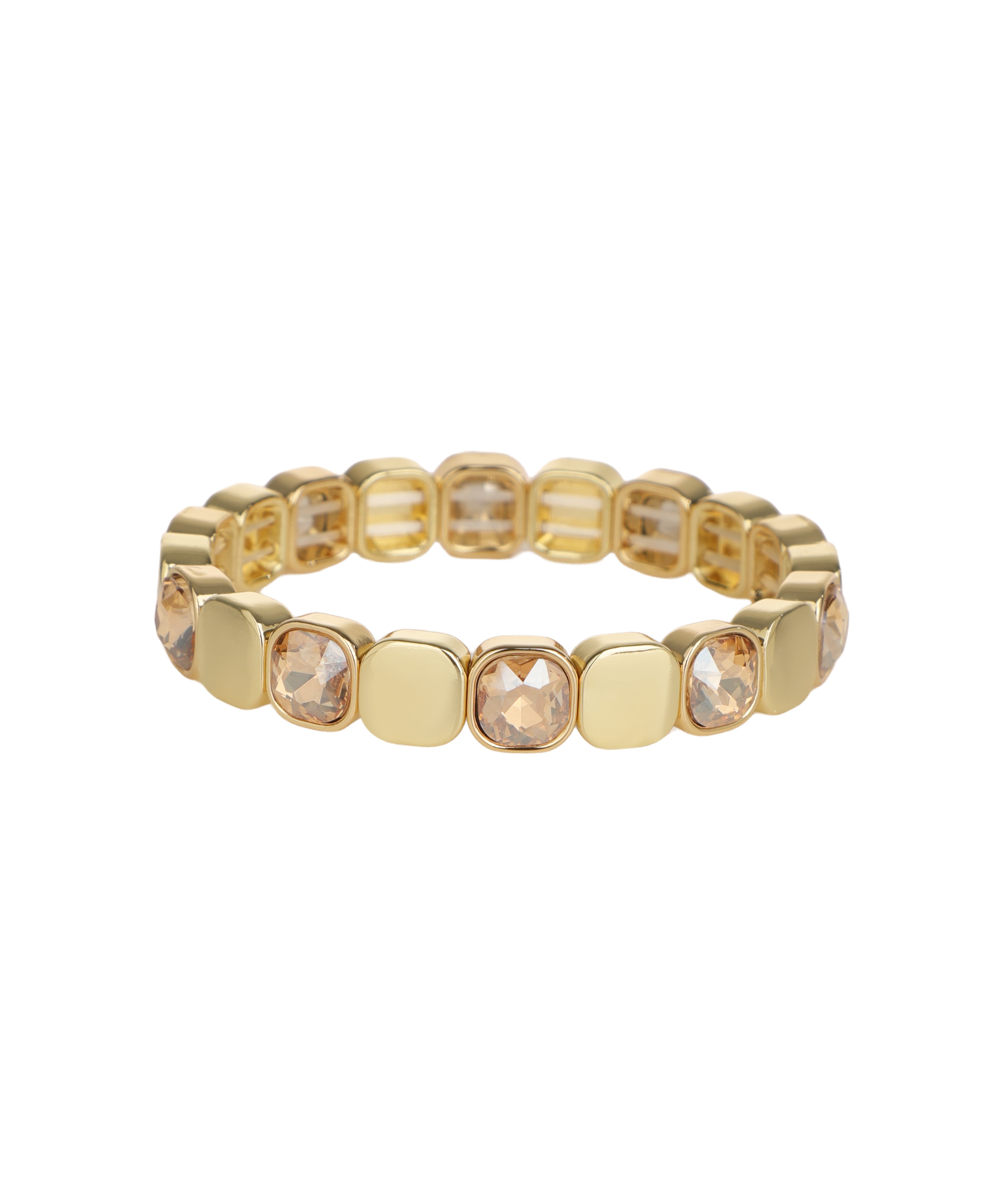 Gold-tone bracelet with alternating smooth and crystal-set square links