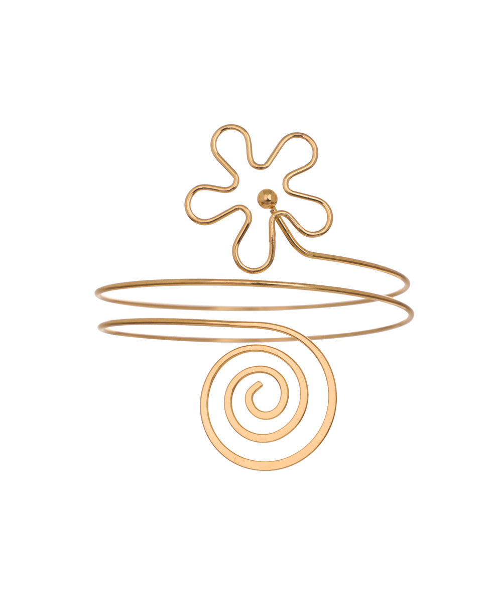 Gold-tone arm cuff with wire-frame floral and spiral design