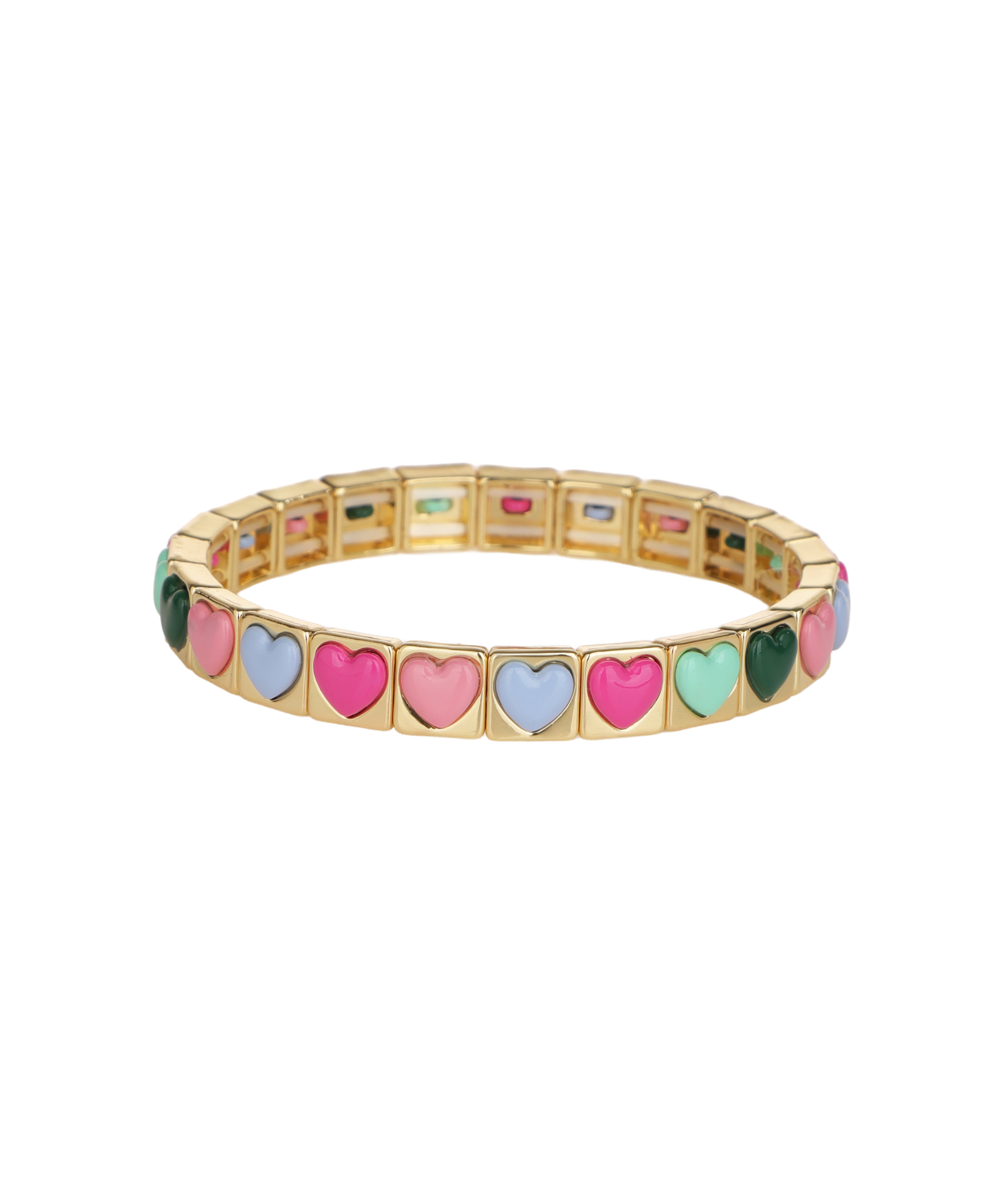 Gold-tone stretch bracelet with colorful heart links