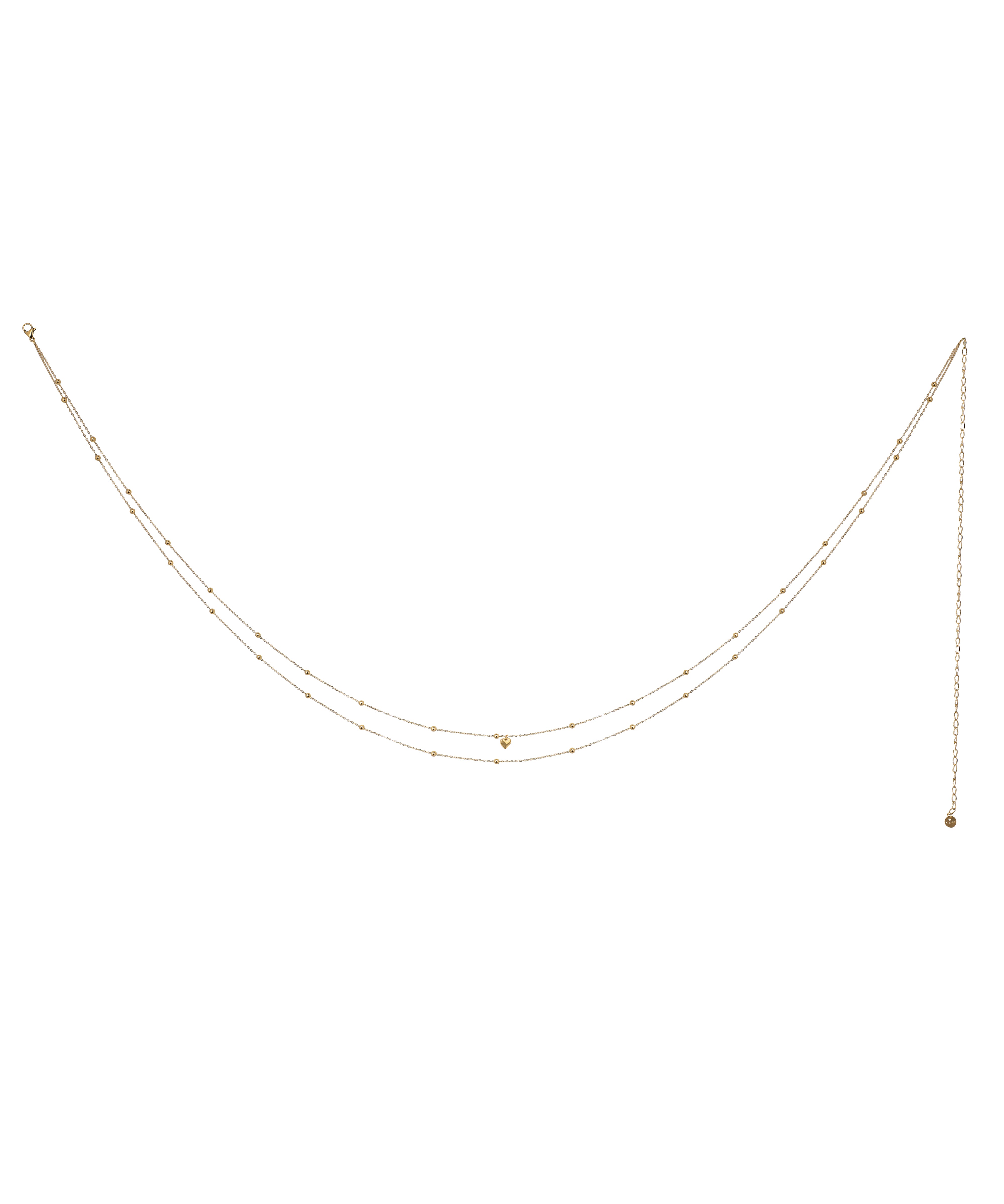 Gold-tone waist chain with delicate beads and small heart charm