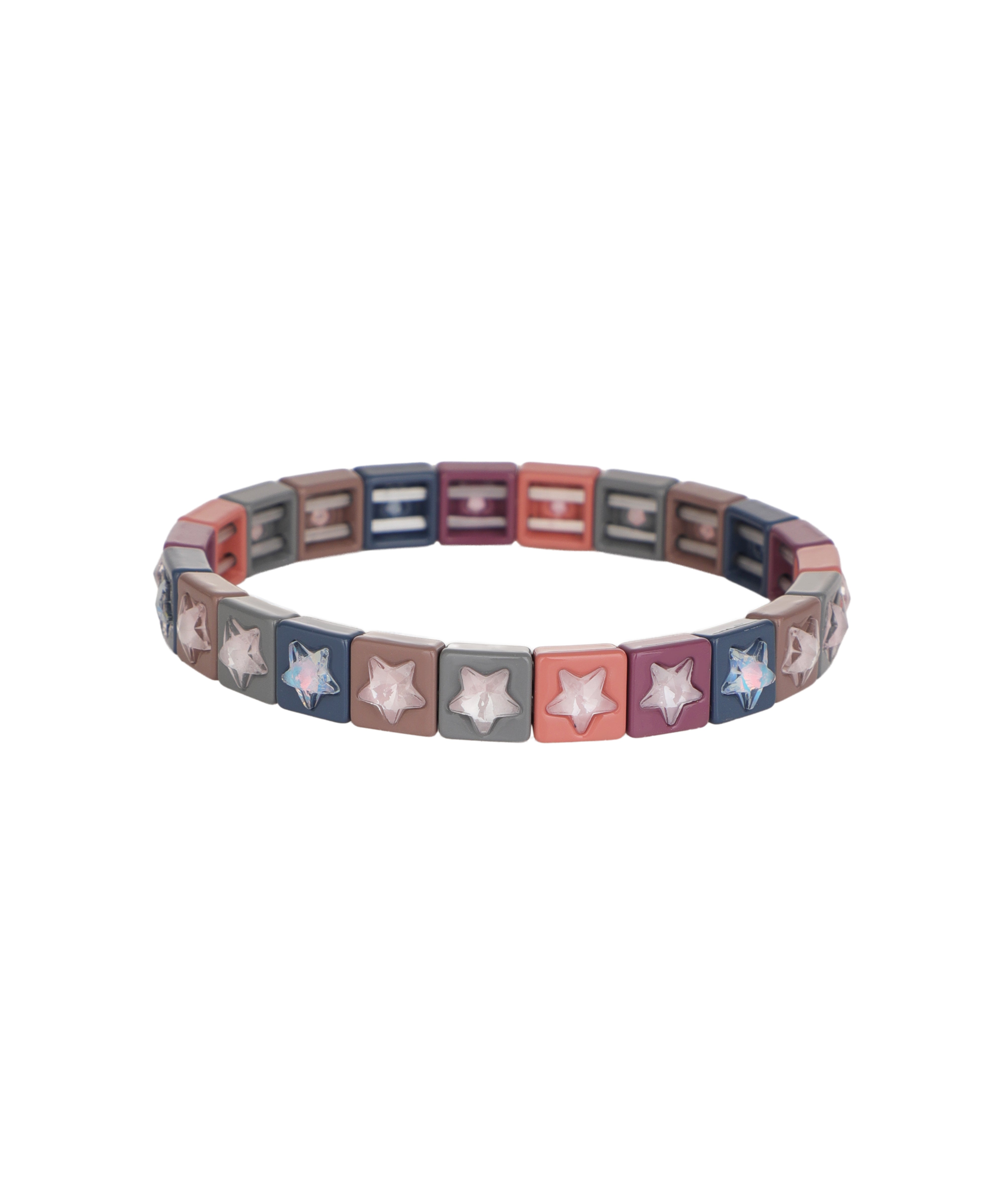 Multicolor geometric bracelet with star crystal inlays on square beads
