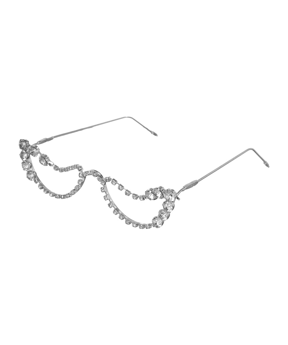 Rhodium finish facelet with scalloped design and clear Cubic Zirconia stones