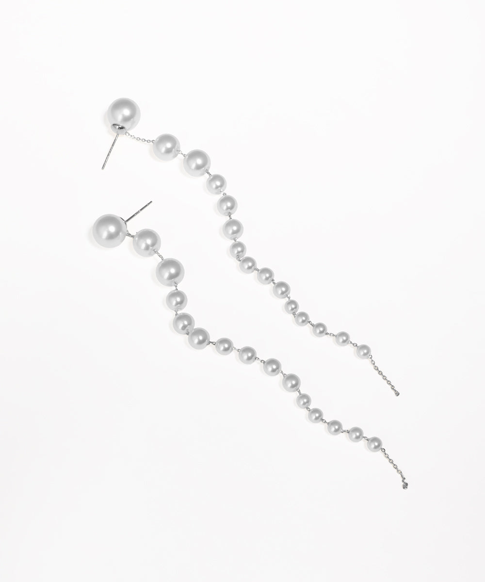 Silver-tone earrings with graduated faux pearl chain