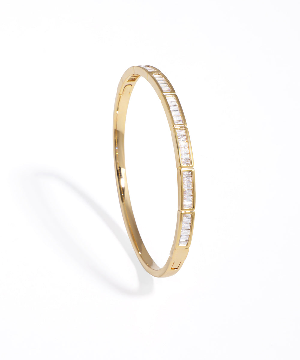 Gold-tone bracelet with linear rectangular CZ stones