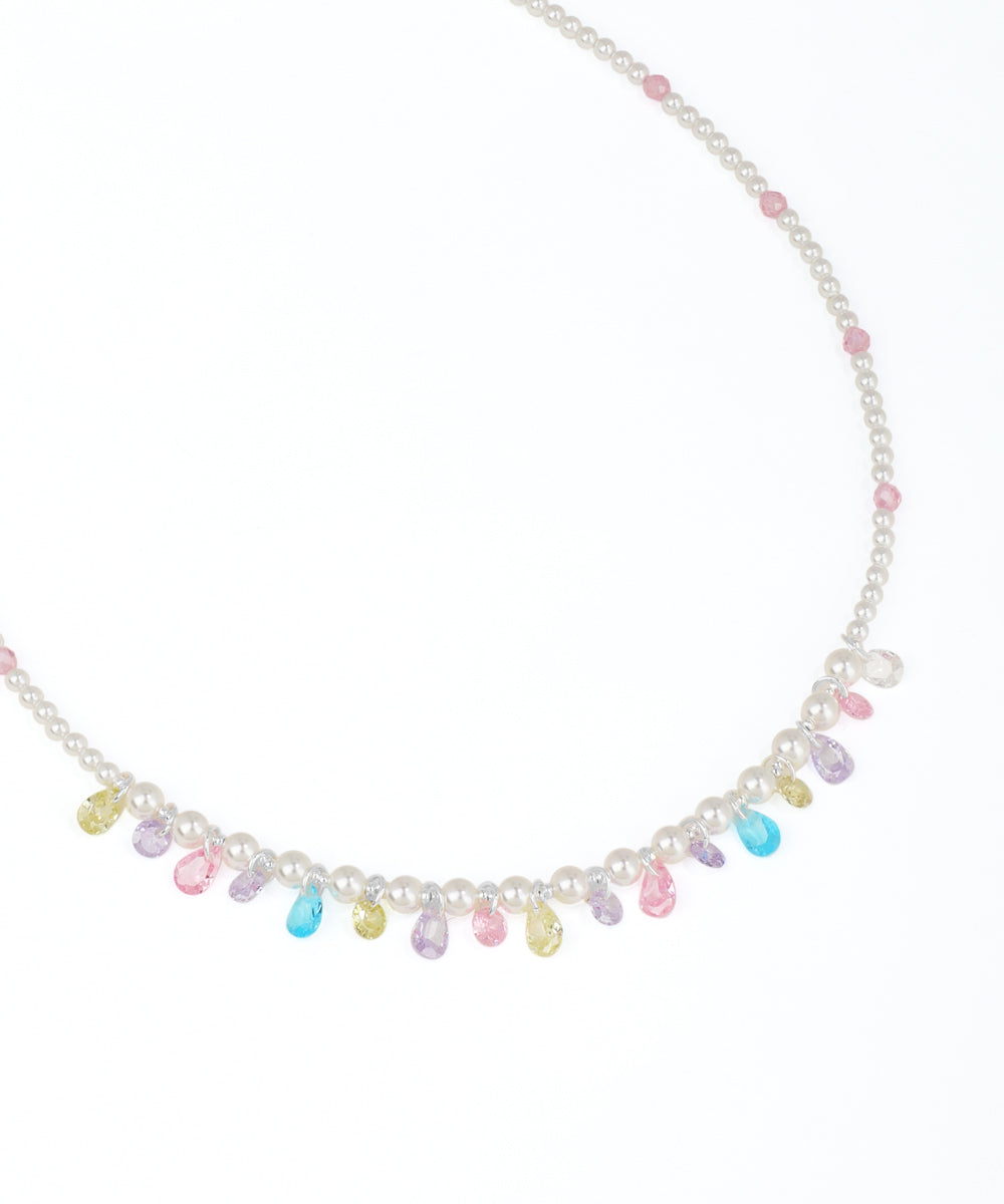 Necklace with pastel-colored beads on a white background